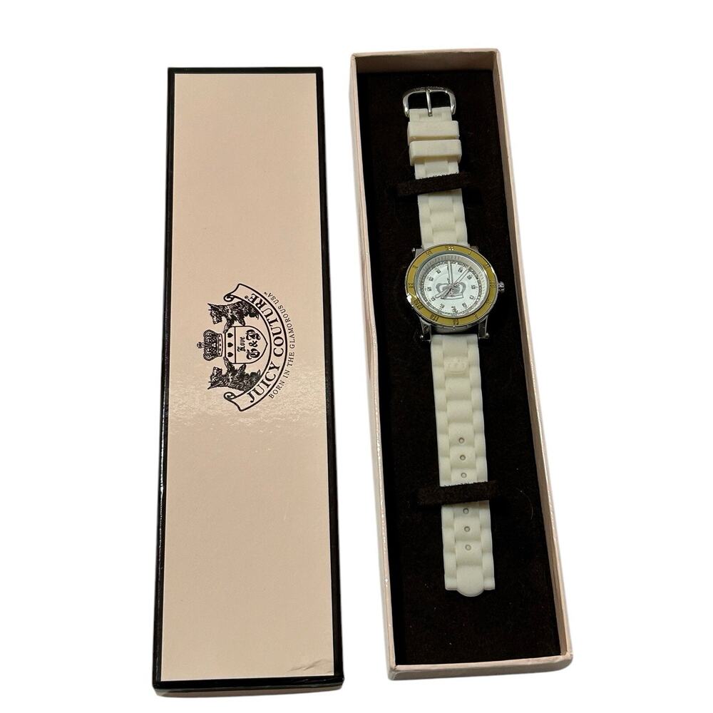Juicy Couture Midsized 38mm Women's Crystal Face Watch Silver Stainless Silicone - Picture 2 of 10